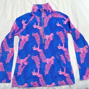 Lilly Pulitzer, XXS blue and pink zebra pullover, half zip jacket